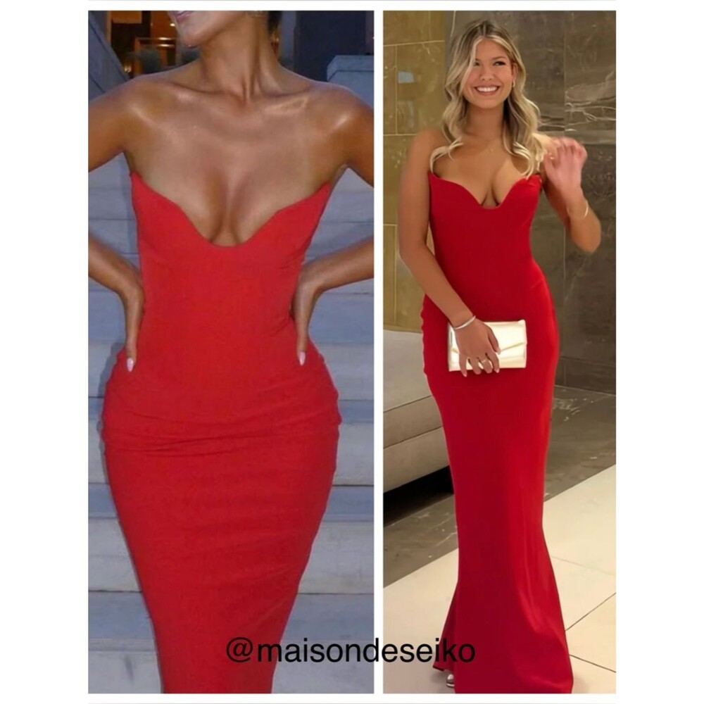 House of CB Maxi Dress Red Tamara Strapless Wedding Guest size Small